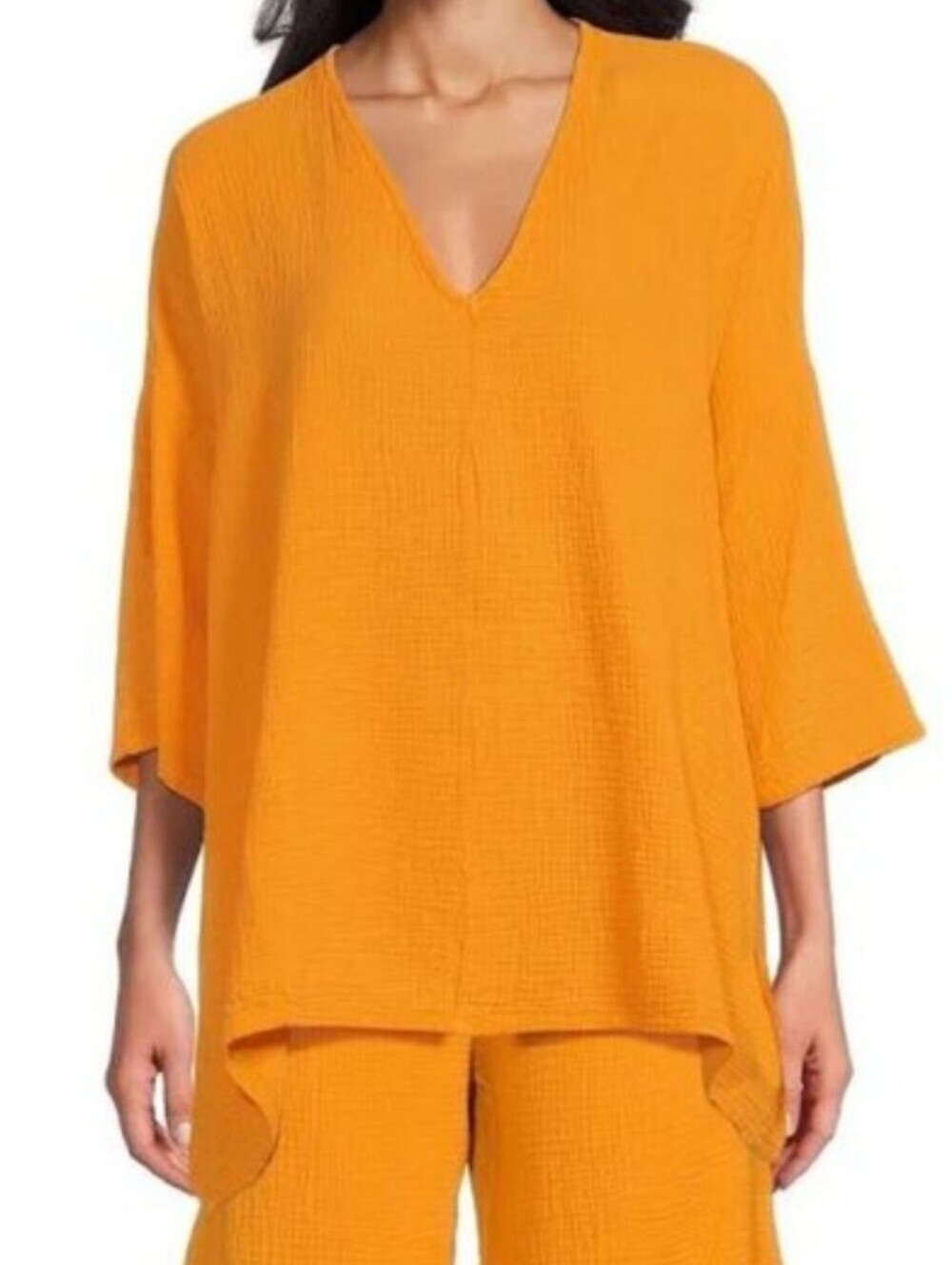 Bryn Walker Bax Crinkle Cotton Oversized Tunic Shirt Ursinia Golden Orange XL